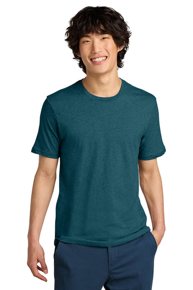 District DT104 Mens Perfect Weight Short Sleeve Crewneck T-Shirt Heather Caribbean Blue Model Front