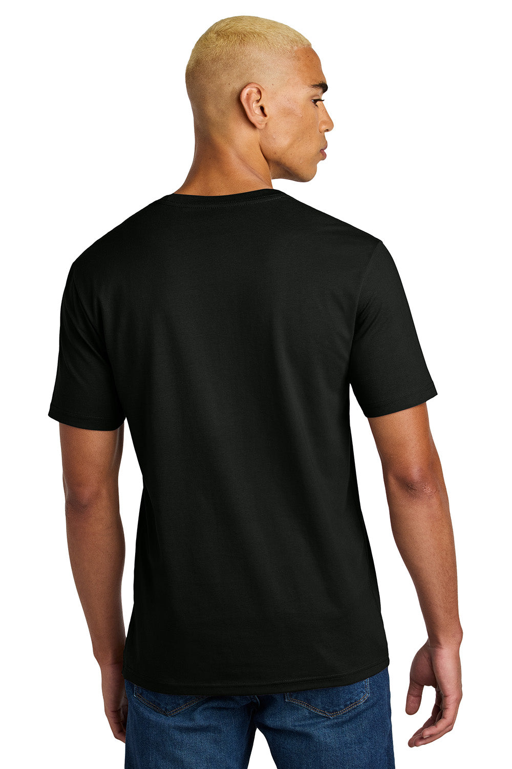 District DT106 Mens Perfect Weight Icon Short Sleeve Crewneck T-Shirt Jet Black Model Back