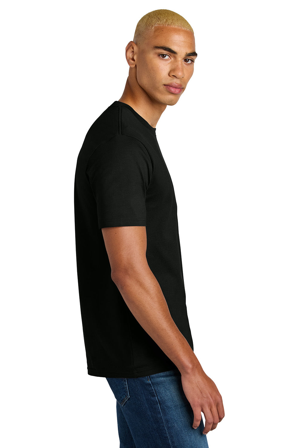 District DT106 Mens Perfect Weight Icon Short Sleeve Crewneck T-Shirt Jet Black Model Side