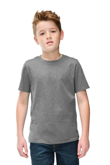 District DT108Y Youth Perfect Blend CVC Short Sleeve Crewneck T-Shirt Grey Frost Model Front