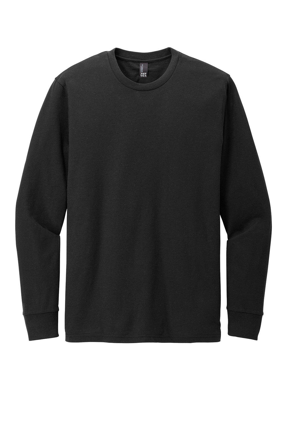 District DT109 Mens Perfect Blend CVC Long Sleeve Crewneck T-Shirt Black Flat Front