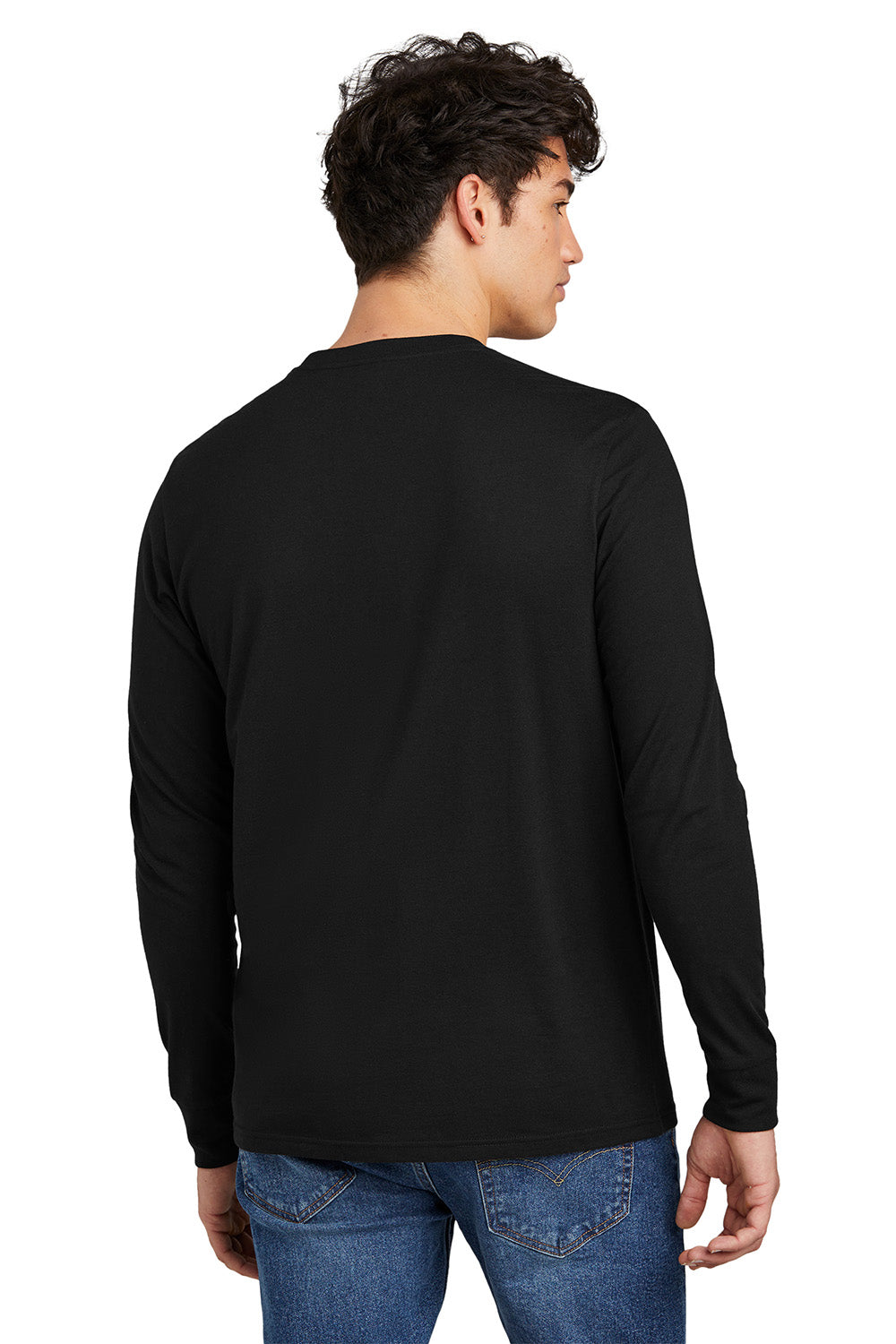 District DT109 Mens Perfect Blend CVC Long Sleeve Crewneck T-Shirt Black Model Back