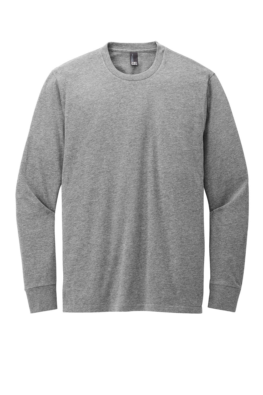 District DT109 Mens Perfect Blend CVC Long Sleeve Crewneck T-Shirt Grey Frost Flat Front