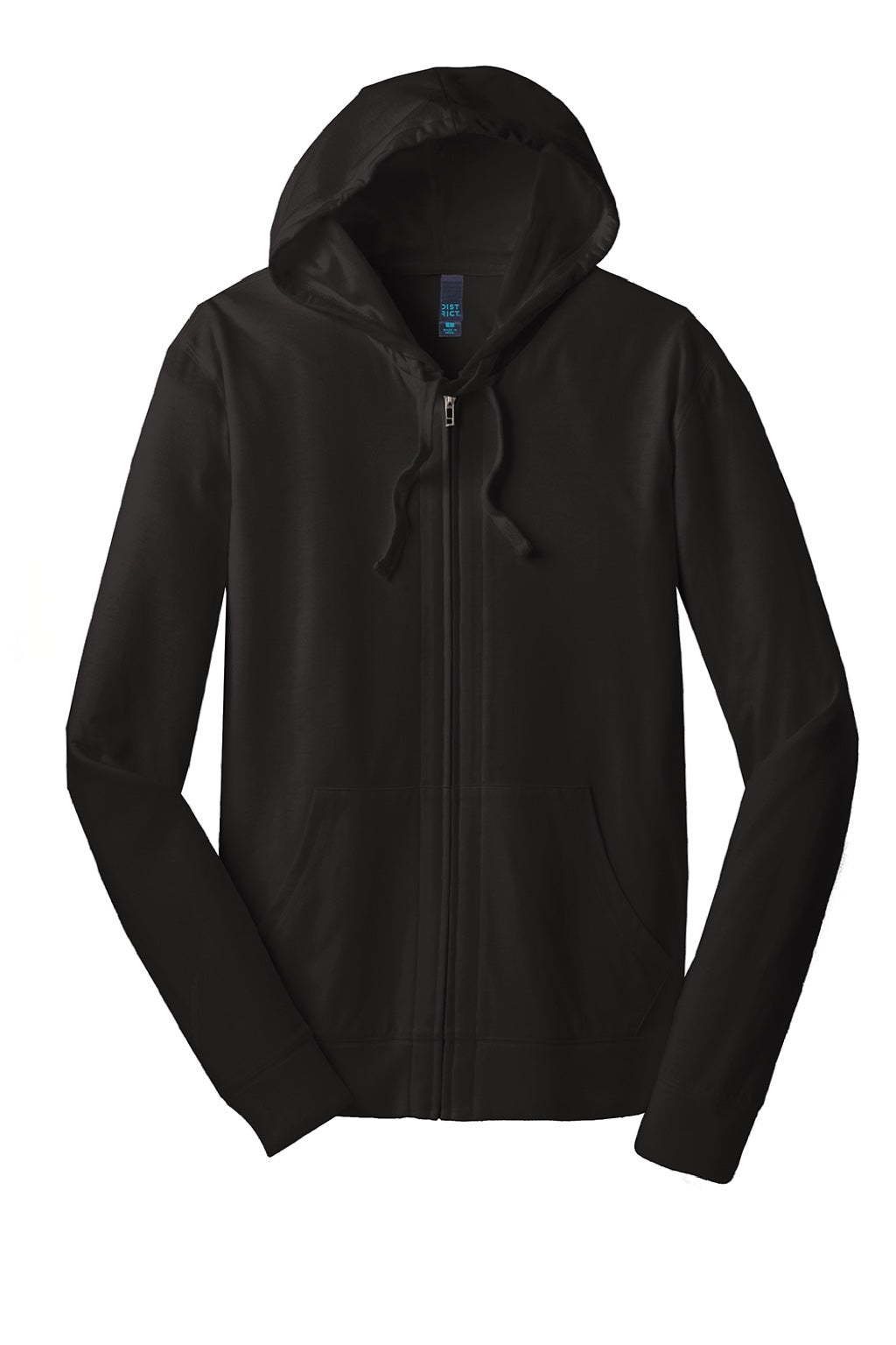 District DT1100 Mens Full Zip Hooded Sweatshirt Hoodie w/ Pockets Black Flat Front