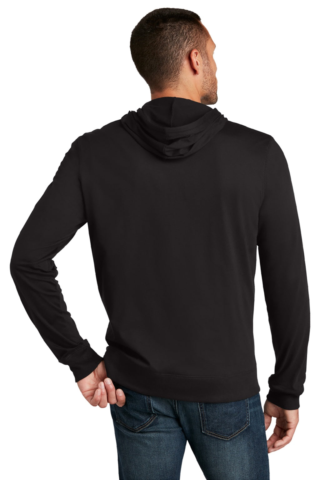 District DT1100 Mens Full Zip Hooded Sweatshirt Hoodie w/ Pockets Black Model Back