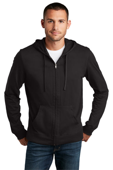 District DT1100 Mens Full Zip Hooded Sweatshirt Hoodie w/ Pockets Black Model Front