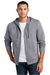 District DT1100 Mens Full Zip Hooded Sweatshirt Hoodie w/ Pockets Heather Dark Grey Model Front