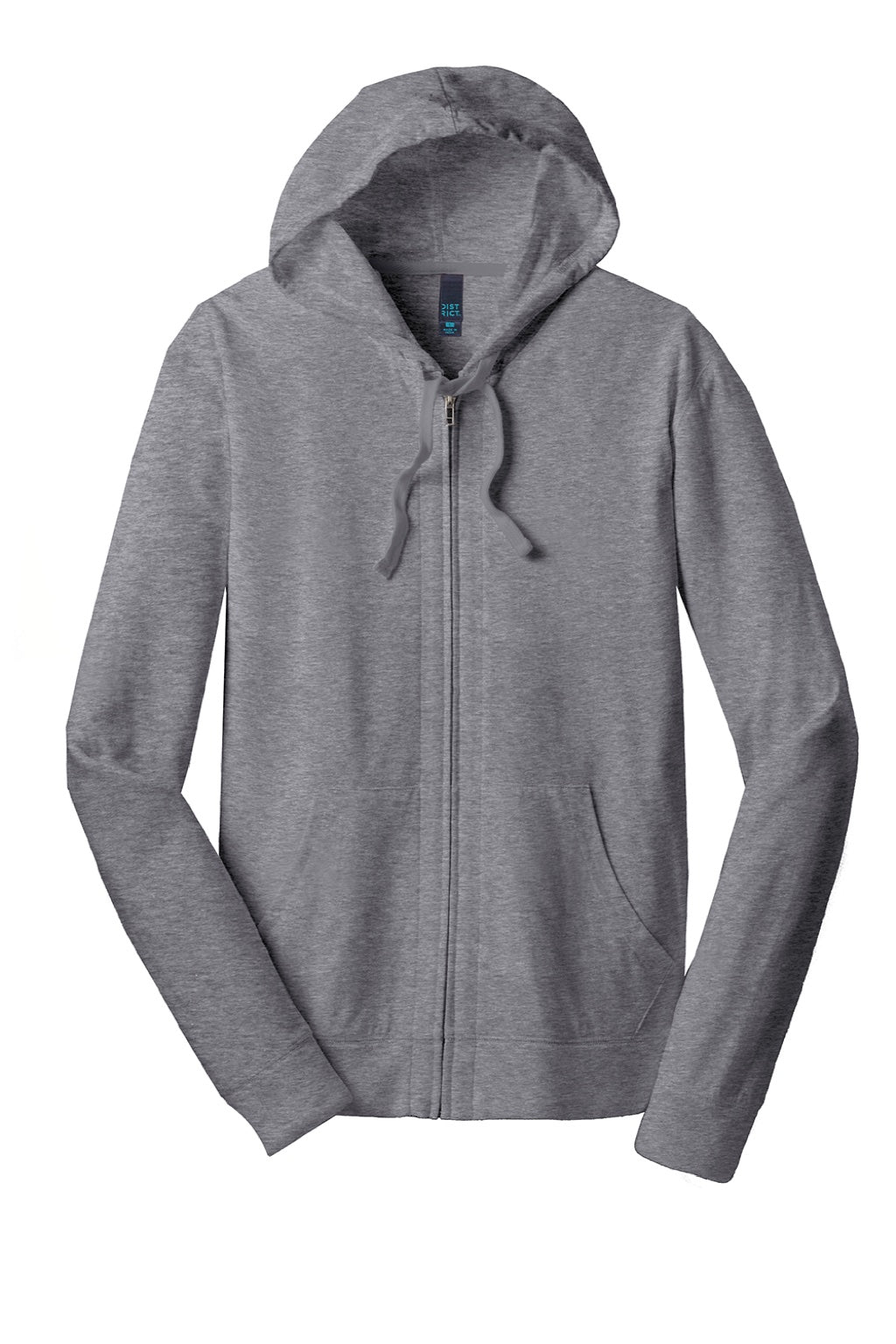 District DT1100 Mens Full Zip Hooded Sweatshirt Hoodie w/ Pockets Heather Dark Grey Flat Front