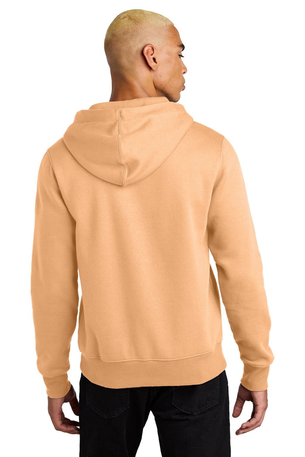 District DT1101 Mens Perfect Weight Fleece Hooded Sweatshirt Hoodie w/ Pouch Pocket Apricot Orange Model Back