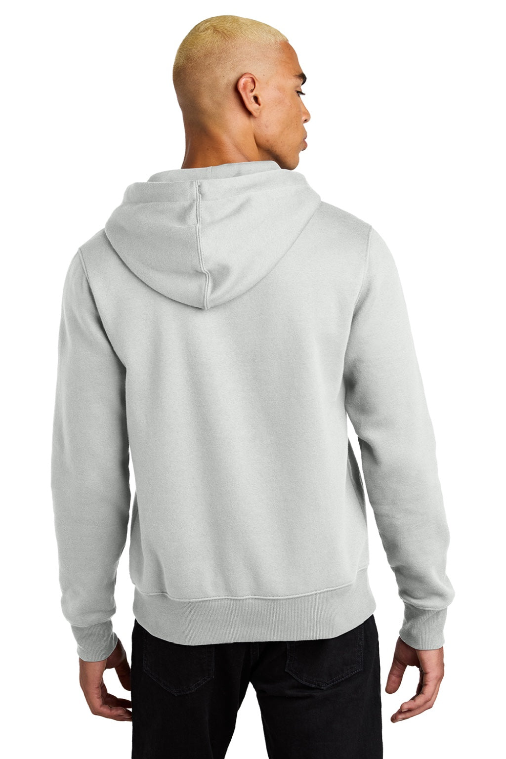 District DT1101 Mens Perfect Weight Fleece Hooded Sweatshirt Hoodie w/ Pouch Pocket Ash Grey Model Back