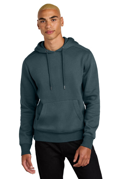District DT1101 Mens Perfect Weight Fleece Hooded Sweatshirt Hoodie w/ Pouch Pocket Deep Steel Blue Model Front