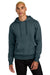 District DT1101 Mens Perfect Weight Fleece Hooded Sweatshirt Hoodie w/ Pouch Pocket Deep Steel Blue Model Front