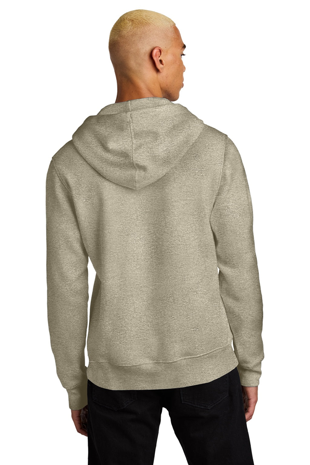 District DT1101 Mens Perfect Weight Fleece Hooded Sweatshirt Hoodie w/ Pouch Pocket Heather Latte Brown Model Back
