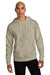 District DT1101 Mens Perfect Weight Fleece Hooded Sweatshirt Hoodie w/ Pouch Pocket Heather Latte Brown Model Front