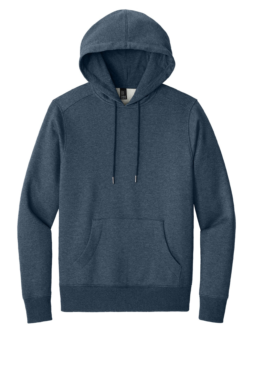 District DT1101 Mens Perfect Weight Fleece Hooded Sweatshirt Hoodie w/ Pouch Pocket Heather Navy Blue Flat Front