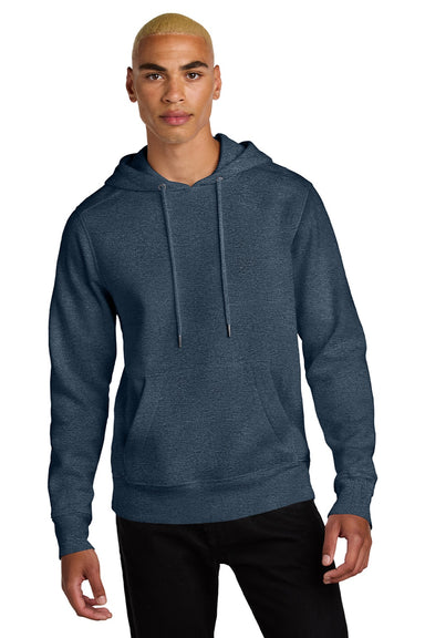 District DT1101 Mens Perfect Weight Fleece Hooded Sweatshirt Hoodie w/ Pouch Pocket Heather Navy Blue Model Front