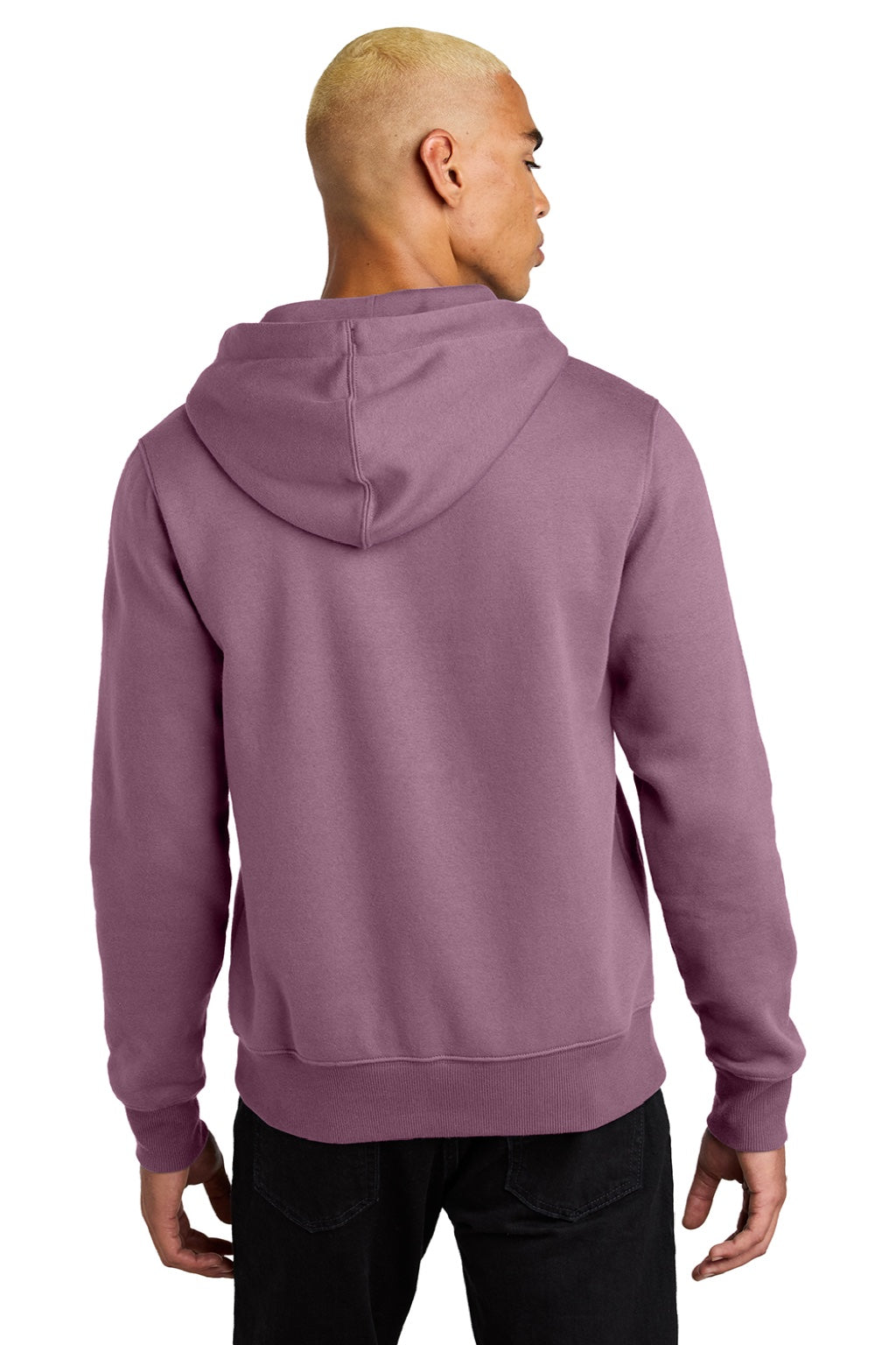 District DT1101 Mens Perfect Weight Fleece Hooded Sweatshirt Hoodie w/ Pouch Pocket Orchid Haze Model Back