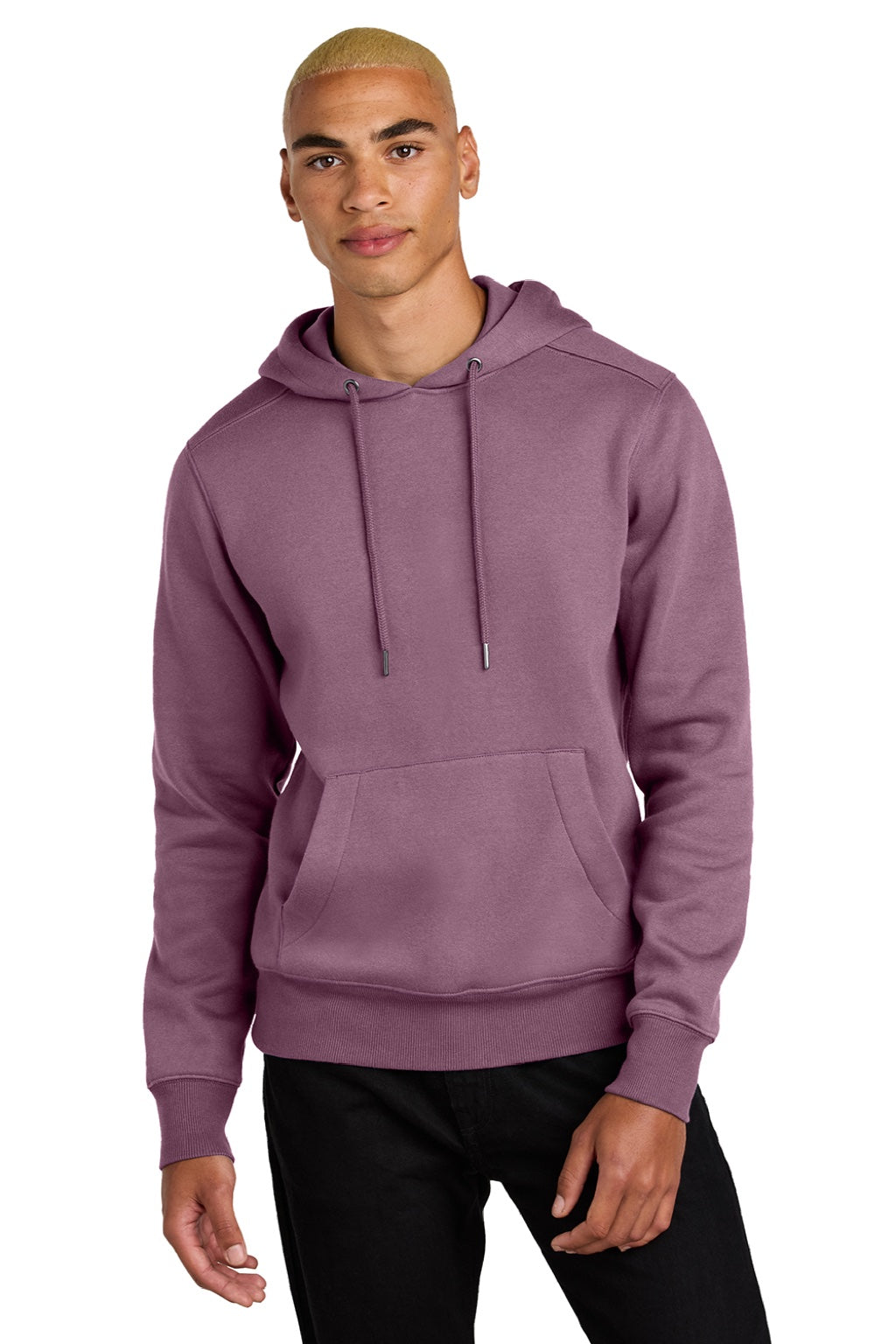 District DT1101 Mens Perfect Weight Fleece Hooded Sweatshirt Hoodie w/ Pouch Pocket Orchid Haze Model Front
