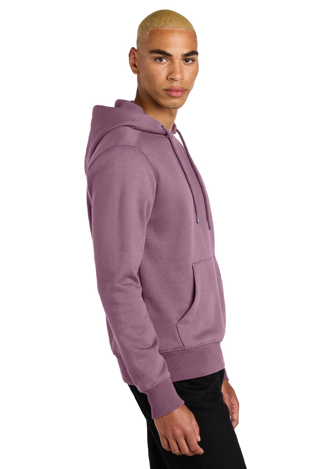 District DT1101 Mens Perfect Weight Fleece Hooded Sweatshirt Hoodie w/ Pouch Pocket Orchid Haze Model Side
