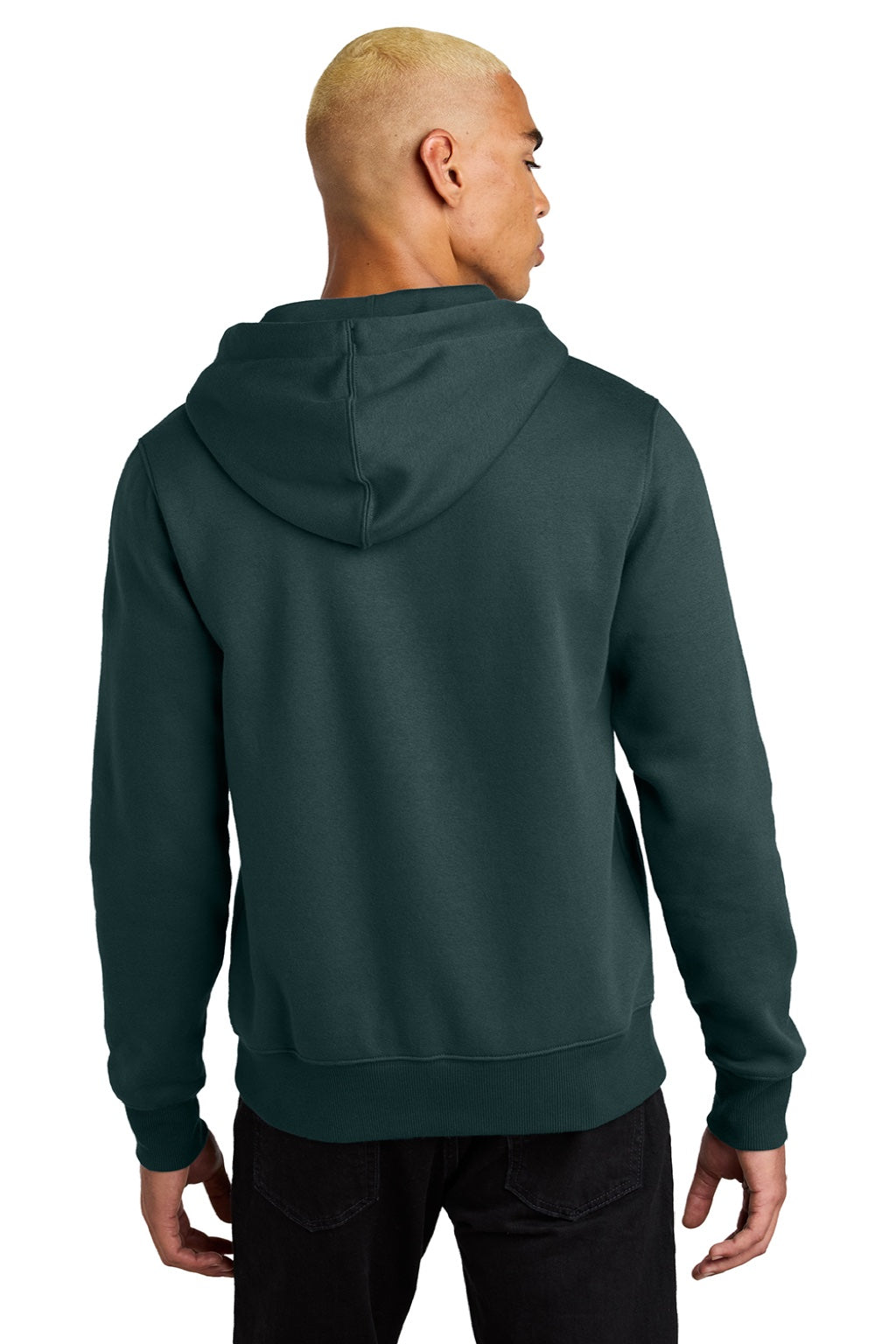 District DT1101 Mens Perfect Weight Fleece Hooded Sweatshirt Hoodie w/ Pouch Pocket Rainforest Green Model Back
