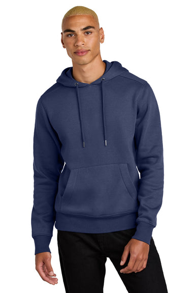 District DT1101 Mens Perfect Weight Fleece Hooded Sweatshirt Hoodie w/ Pouch Pocket Tanzanite Blue Model Front