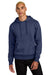 District DT1101 Mens Perfect Weight Fleece Hooded Sweatshirt Hoodie w/ Pouch Pocket Tanzanite Blue Model Front