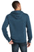 District DT1101 Mens Perfect Weight Fleece Hooded Sweatshirt Hoodie w/ Pouch Pocket Heather Poseidon Blue Model Back