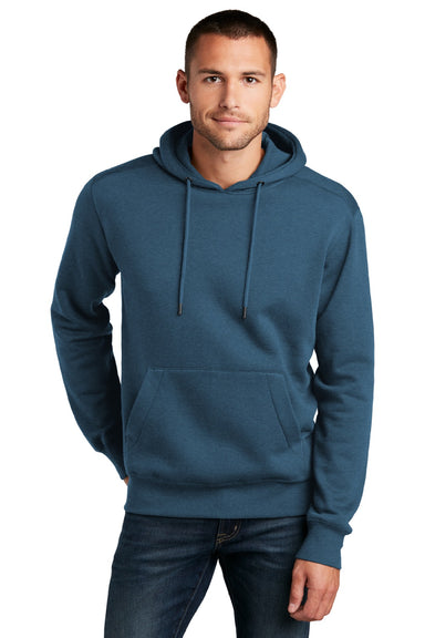 District DT1101 Mens Perfect Weight Fleece Hooded Sweatshirt Hoodie w/ Pouch Pocket Heather Poseidon Blue Model Front