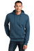 District DT1101 Mens Perfect Weight Fleece Hooded Sweatshirt Hoodie w/ Pouch Pocket Heather Poseidon Blue Model Front
