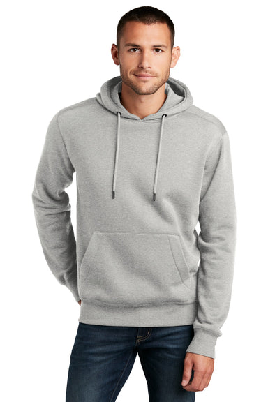 District DT1101 Mens Perfect Weight Fleece Hooded Sweatshirt Hoodie w/ Pouch Pocket Heather Steel Grey Model Front
