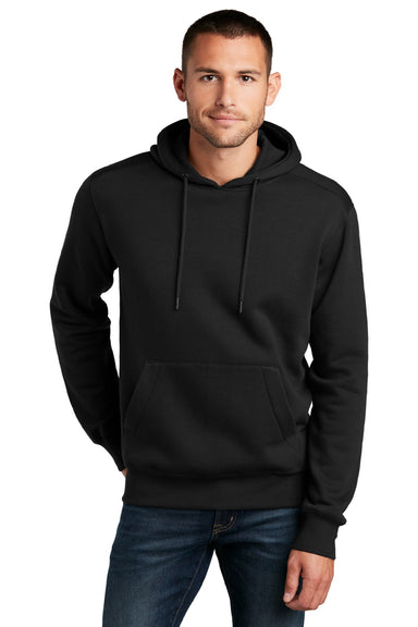 District DT1101 Mens Perfect Weight Fleece Hooded Sweatshirt Hoodie w/ Pouch Pocket Jet Black Model Front
