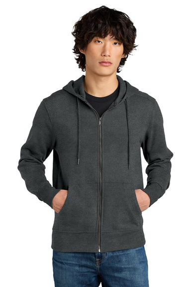 District DT1103 Mens Perfect Weight Fleece Full Zip Hooded Sweatshirt Hoodie w/ Pockets Heather Charcoal Grey Model Front