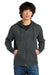 District DT1103 Mens Perfect Weight Fleece Full Zip Hooded Sweatshirt Hoodie w/ Pockets Heather Charcoal Grey Model Front
