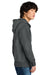 District DT1103 Mens Perfect Weight Fleece Full Zip Hooded Sweatshirt Hoodie w/ Pockets Heather Charcoal Grey Model Side