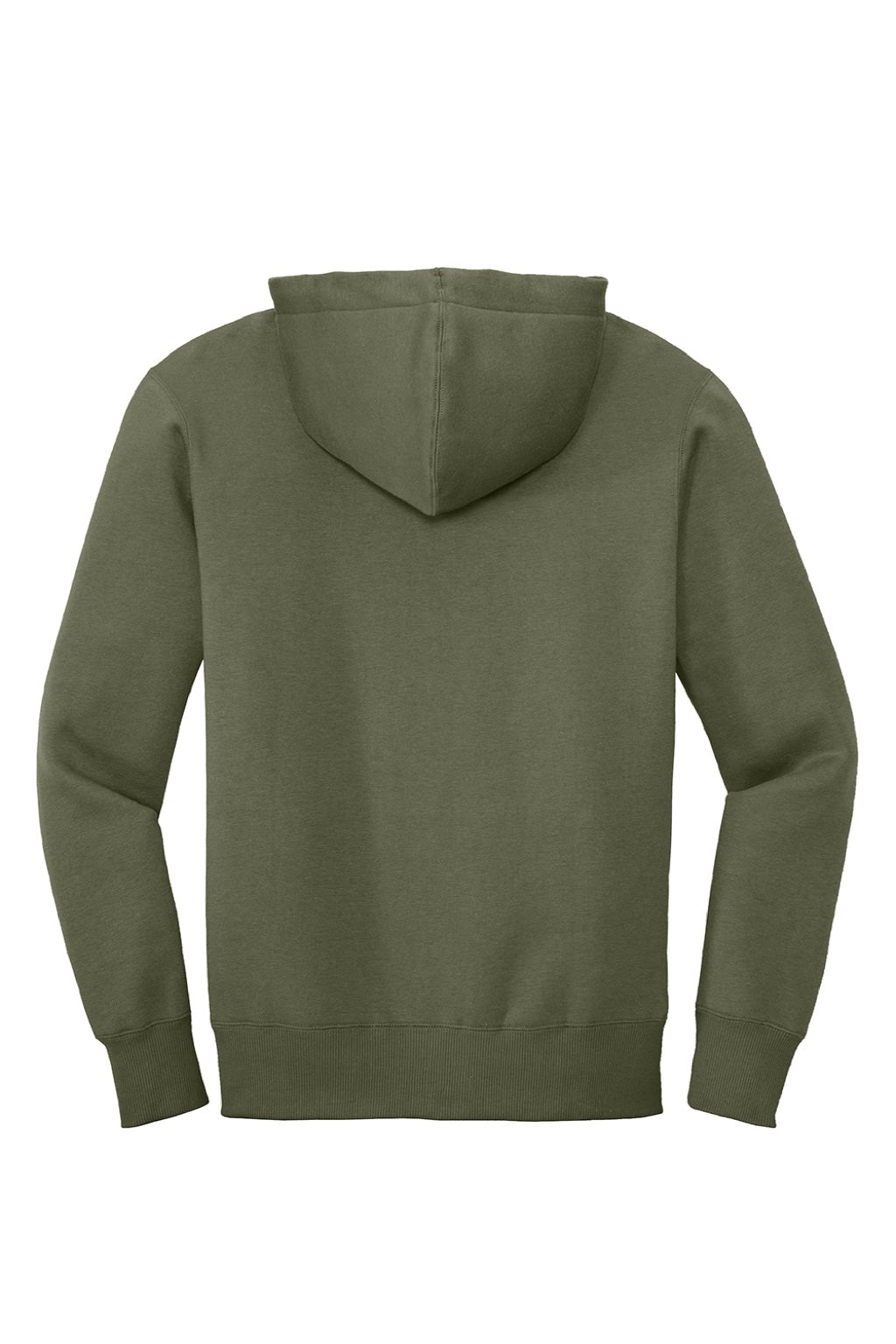 District DT1103 Mens Perfect Weight Fleece Full Zip Hooded Sweatshirt Hoodie w/ Pockets Military Green Flat Back