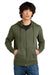 District DT1103 Mens Perfect Weight Fleece Full Zip Hooded Sweatshirt Hoodie w/ Pockets Military Green Model Front