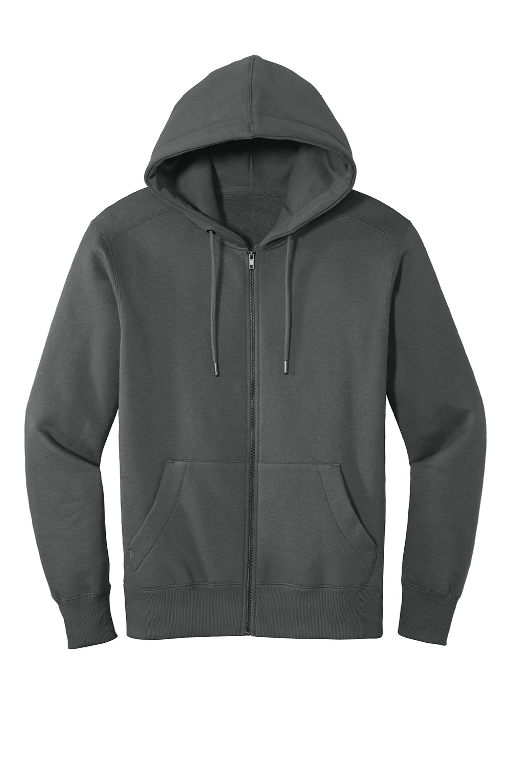 District DT1103 Mens Perfect Weight Fleece Full Zip Hooded Sweatshirt Hoodie w/ Pockets Charcoal Grey Flat Front