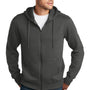 District Mens Perfect Weight Fleece Full Zip Hooded Sweatshirt Hoodie w/ Pockets - Charcoal Grey