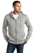 District DT1103 Mens Perfect Weight Fleece Full Zip Hooded Sweatshirt Hoodie w/ Pockets Heather Steel Grey Model Front