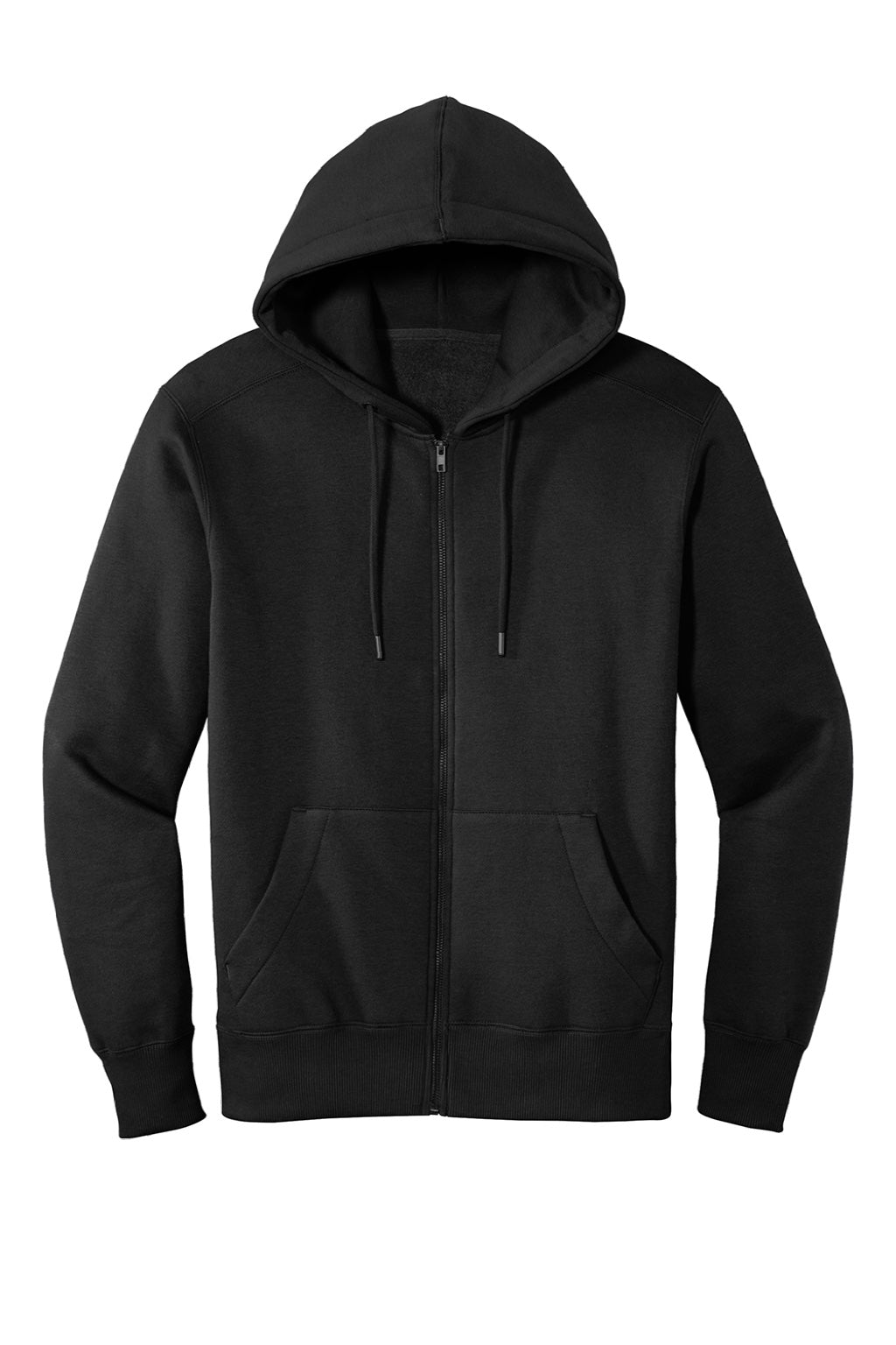 District DT1103 Mens Perfect Weight Fleece Full Zip Hooded Sweatshirt Hoodie w/ Pockets Jet Black Flat Front