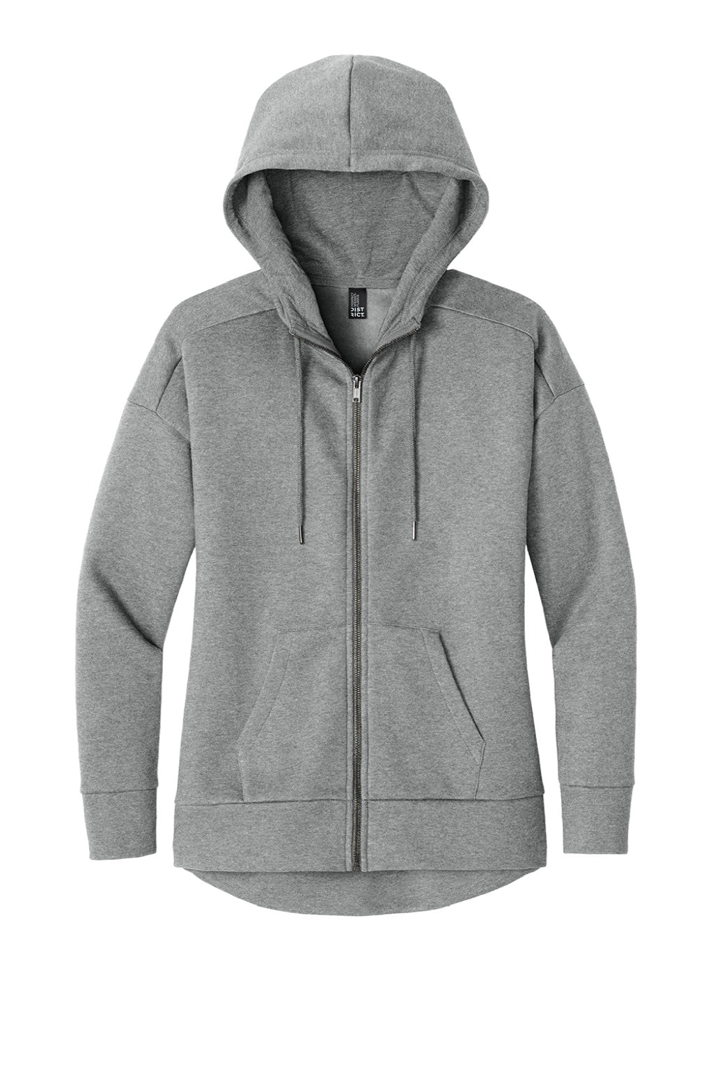 District DT1104 Womens Perfect Weight Fleece Full Zip Hooded Sweatshirt Hoodie w/ Pockets Heather Steel Grey Flat Front