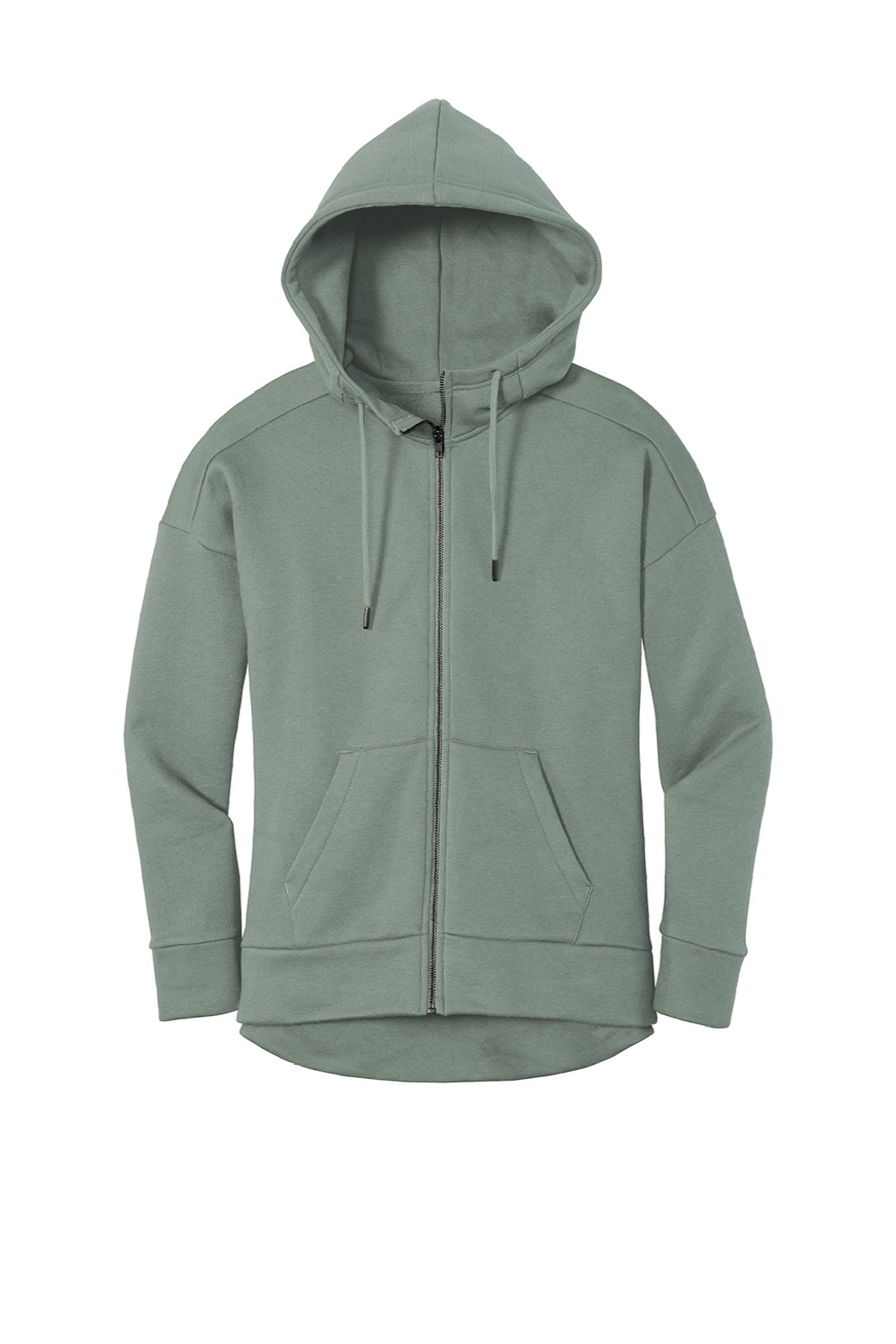District DT1104 Womens Perfect Weight Fleece Full Zip Hooded Sweatshirt Hoodie w/ Pockets Laurel Green Flat Front