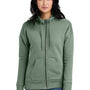 District Womens Perfect Weight Fleece Full Zip Hooded Sweatshirt Hoodie w/ Pockets - Laurel Green