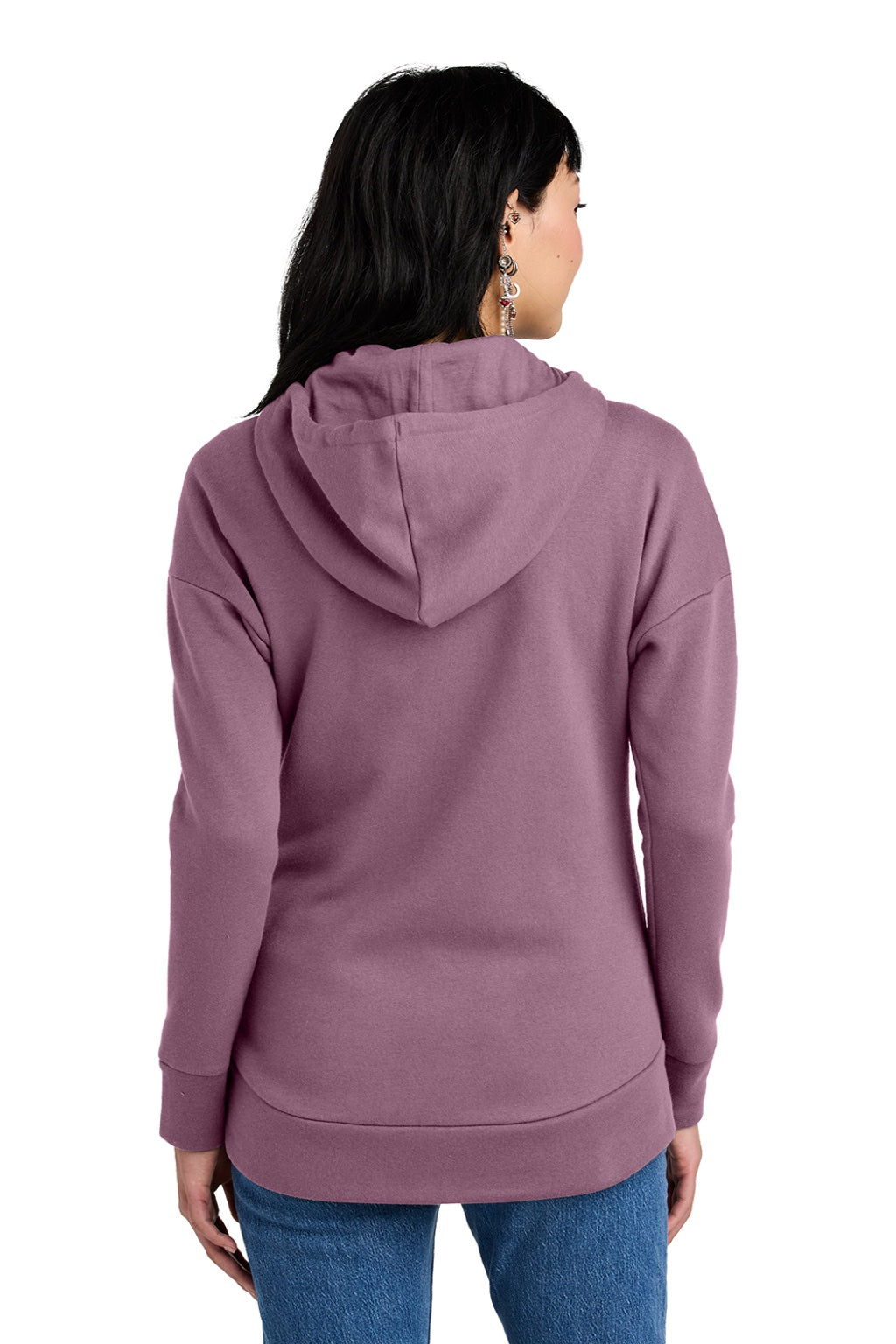 District DT1104 Womens Perfect Weight Fleece Full Zip Hooded Sweatshirt Hoodie w/ Pockets Orchid Haze Model Back