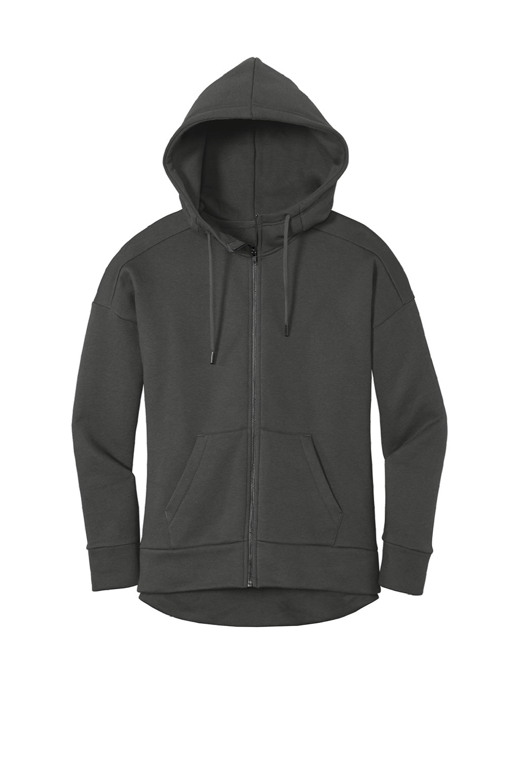 District DT1104 Womens Perfect Weight Fleece Full Zip Hooded Sweatshirt Hoodie w/ Pockets Charcoal Grey Flat Front