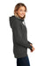 District DT1104 Womens Perfect Weight Fleece Full Zip Hooded Sweatshirt Hoodie w/ Pockets Charcoal Grey Model Side
