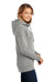 District DT1104 Womens Perfect Weight Fleece Full Zip Hooded Sweatshirt Hoodie w/ Pockets Heather Steel Grey Model Side