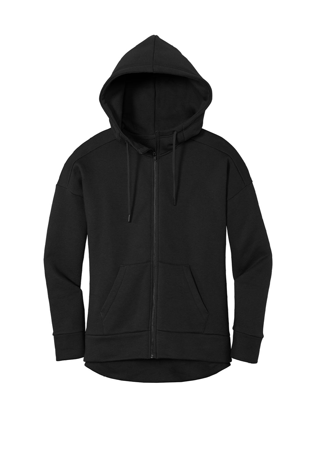 District DT1104 Womens Perfect Weight Fleece Full Zip Hooded Sweatshirt Hoodie w/ Pockets Jet Black Flat Front