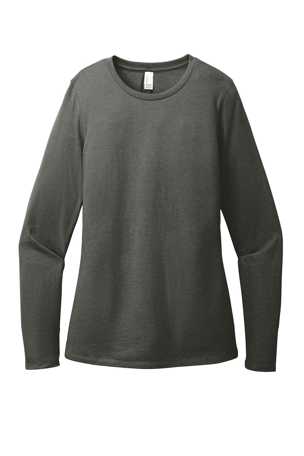 District DT110 Womens Perfect Blend CVC Long Sleeve Crewneck T-Shirt Heather Charcoal Grey Flat Front