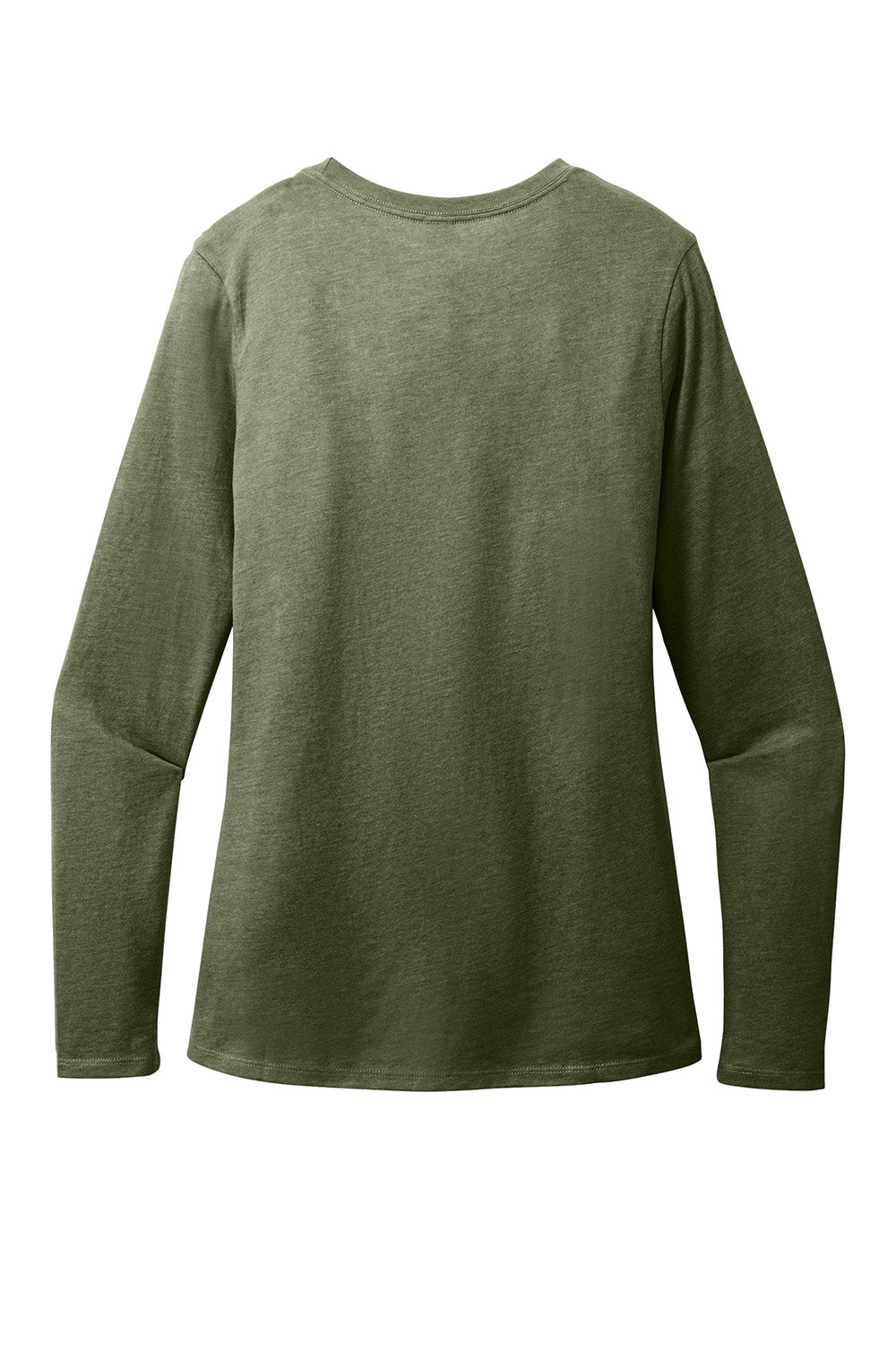 District DT110 Womens Perfect Blend CVC Long Sleeve Crewneck T-Shirt Heather Olive Green Flat Back